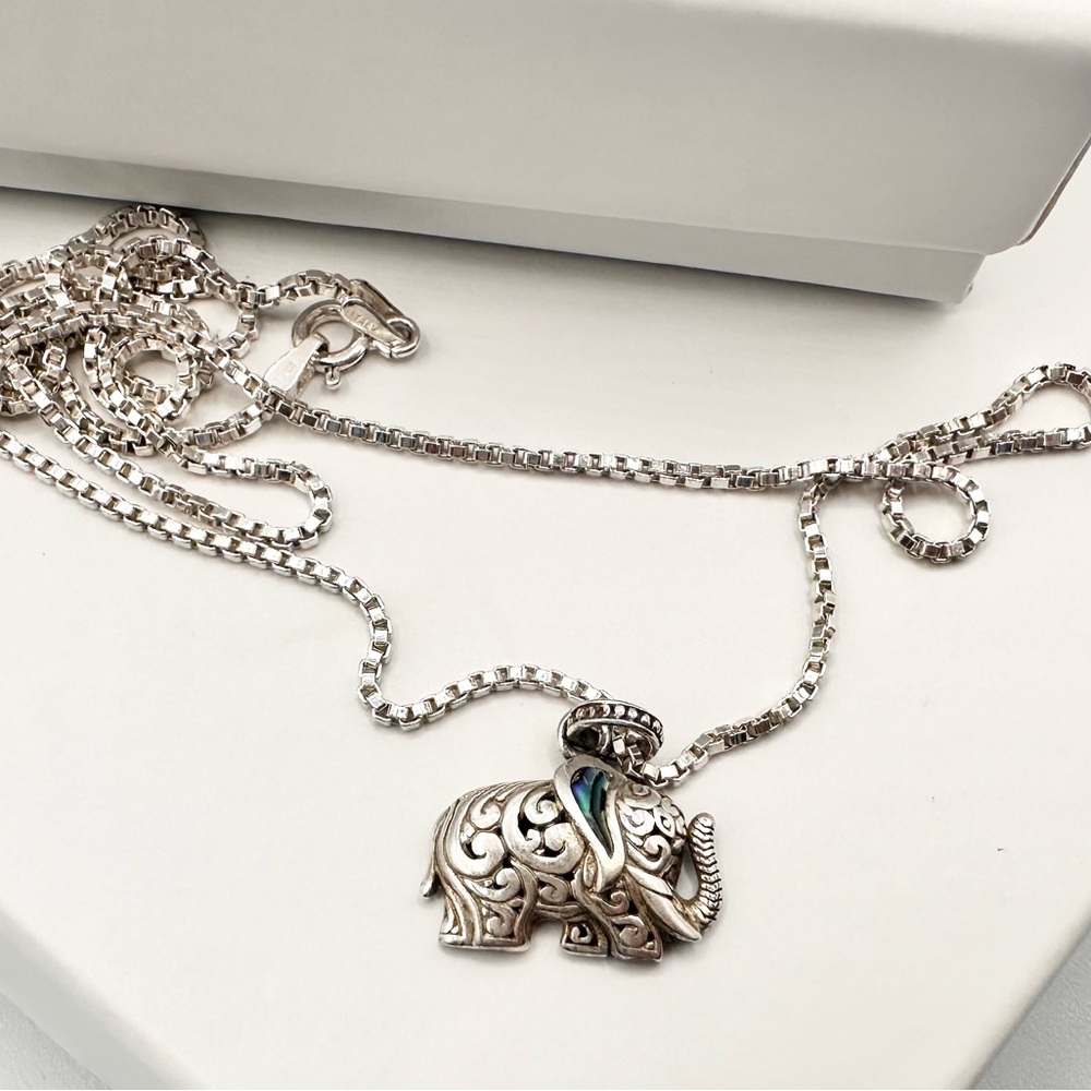 Mandala Elephant Charm Pendant Necklace. .925 Sterling Silver